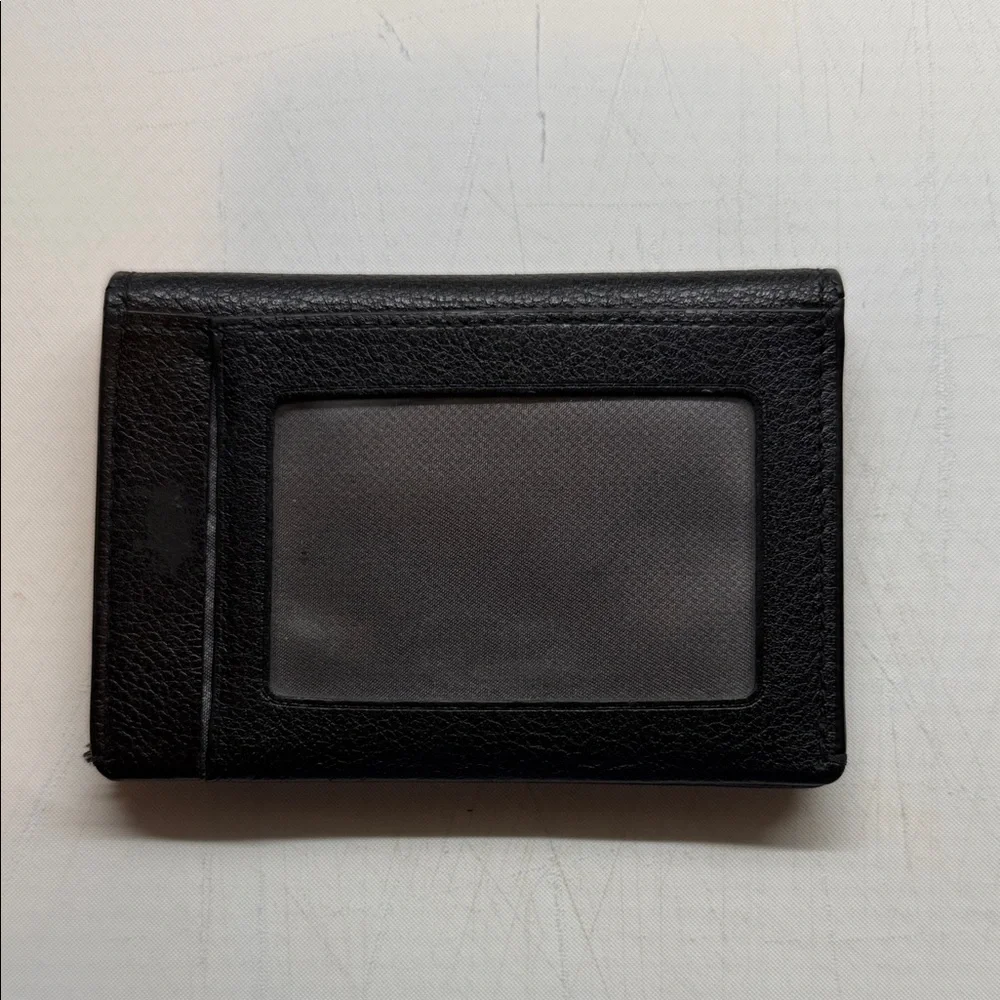 Tumi Black Leather Bifold Wallet with Branded Drawstring Pouch